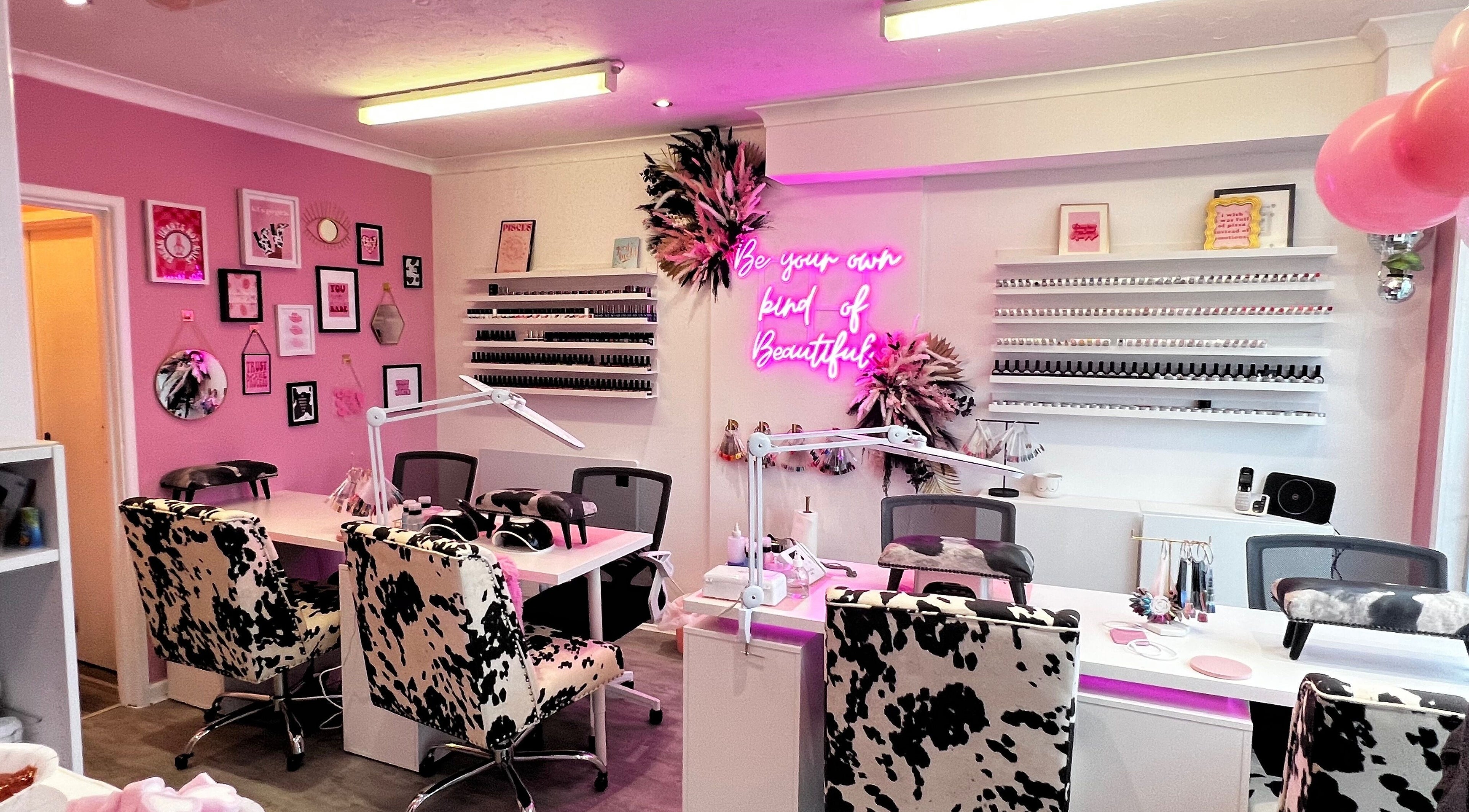 Interior of The Nail Studio - Newquay, featuring stylish decor and manicure stations in Newquay, England, GB.