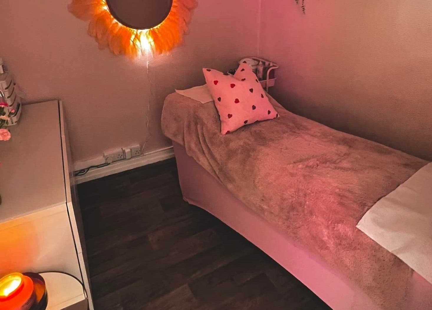 Relaxing treatment room at The Nail Studio - Newquay, Newquay, England, GB with ambient lighting and soft decor.