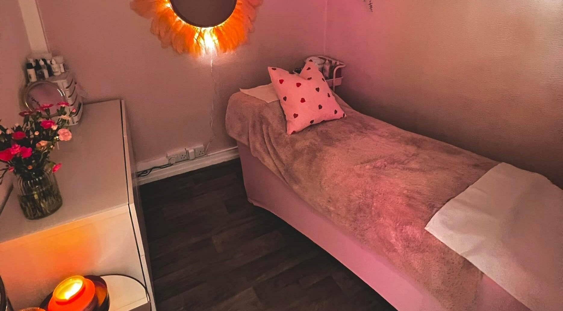 Relaxing treatment room at The Nail Studio - Newquay, Newquay, England, GB with ambient lighting and soft decor.