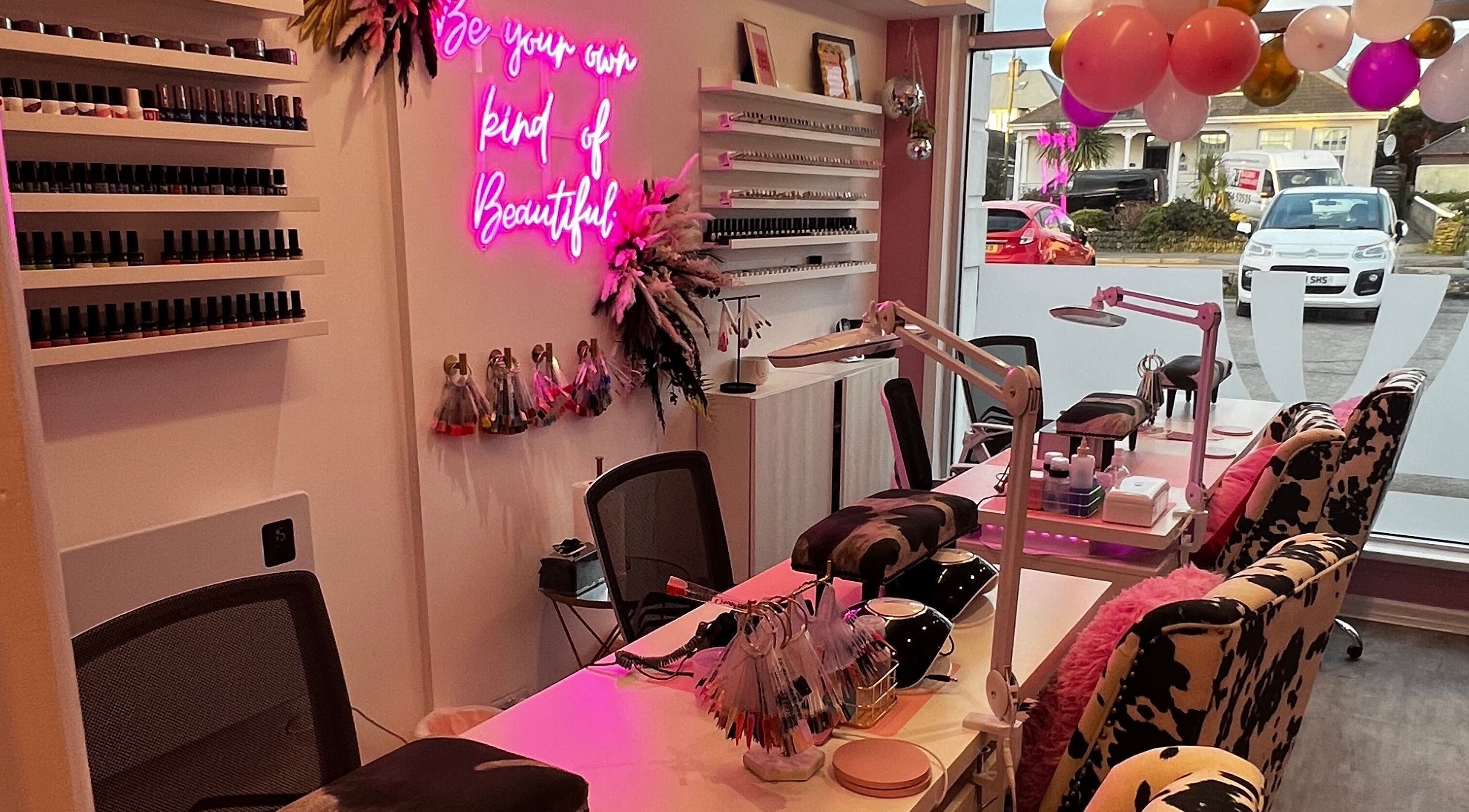 Stylish interior of The Nail Studio - Newquay, featuring nail stations and decor, located in Newquay, England, GB.
