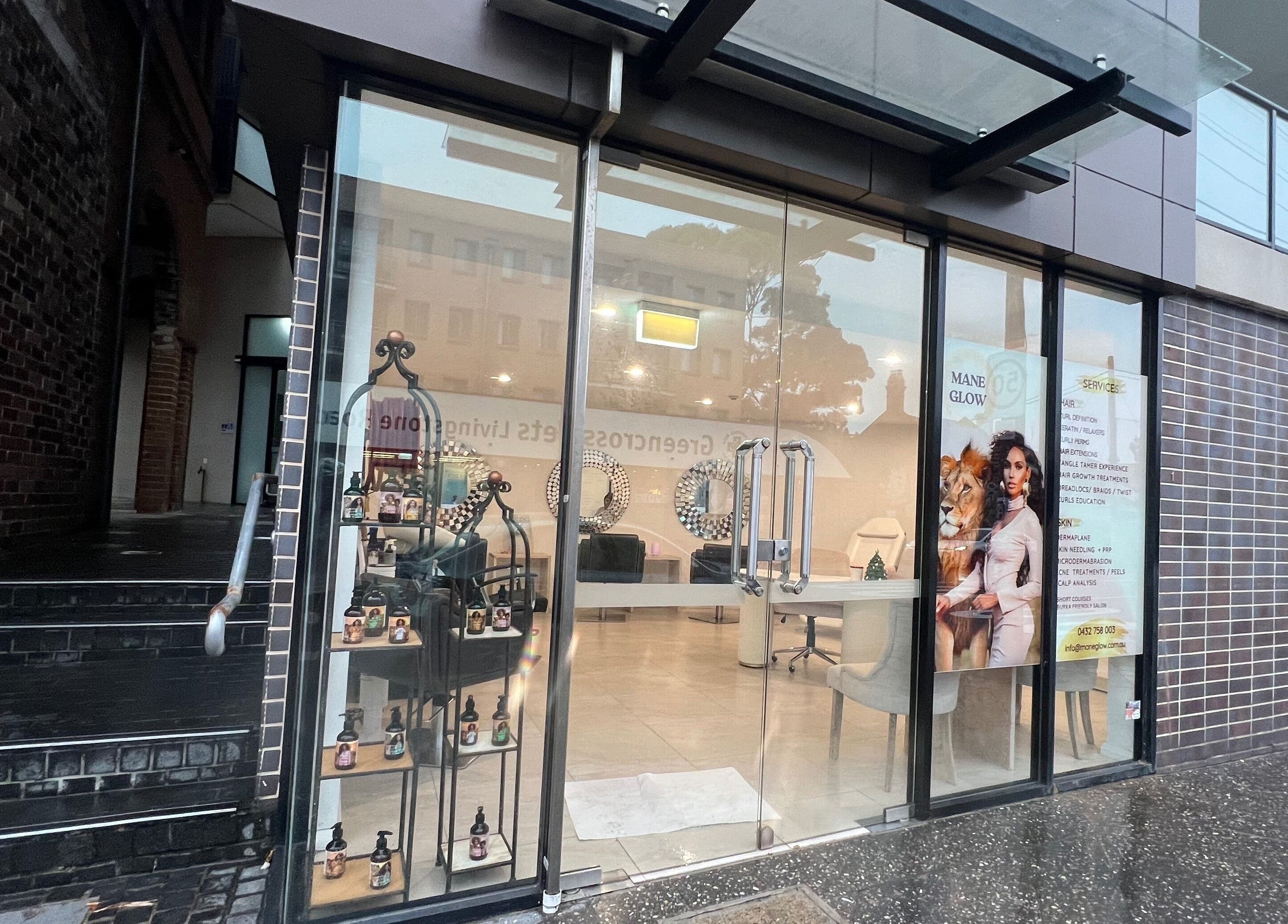 Exterior view of Mane Glow Curls and Extensions in Petersham, New South Wales, showcasing stylish salon interior.