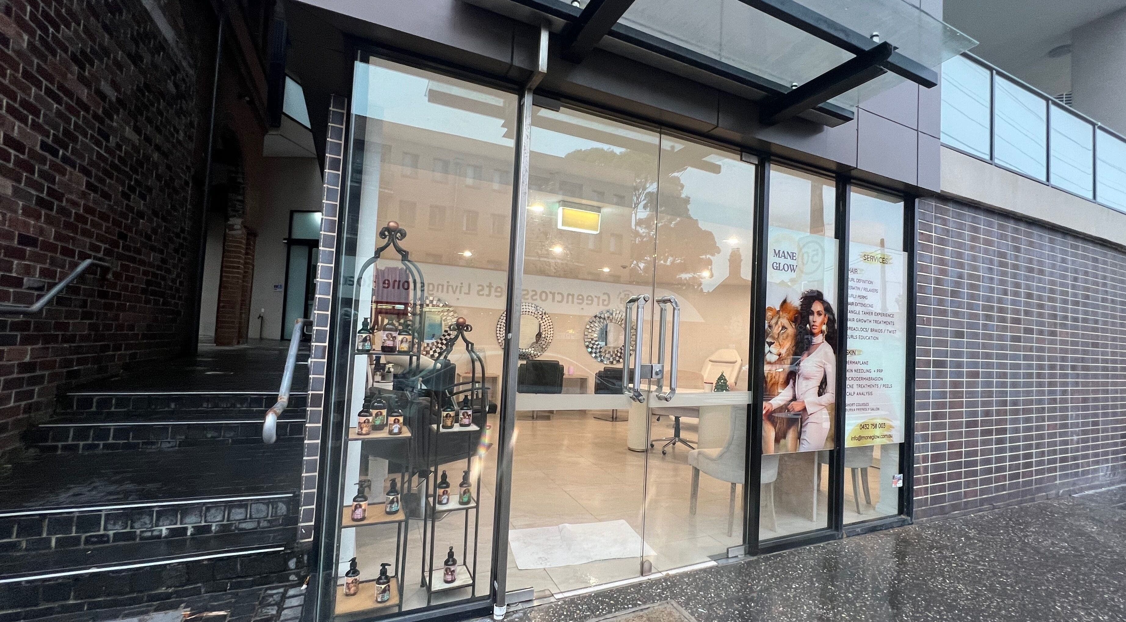 Exterior view of Mane Glow Curls and Extensions in Petersham, New South Wales, showcasing stylish salon interior.