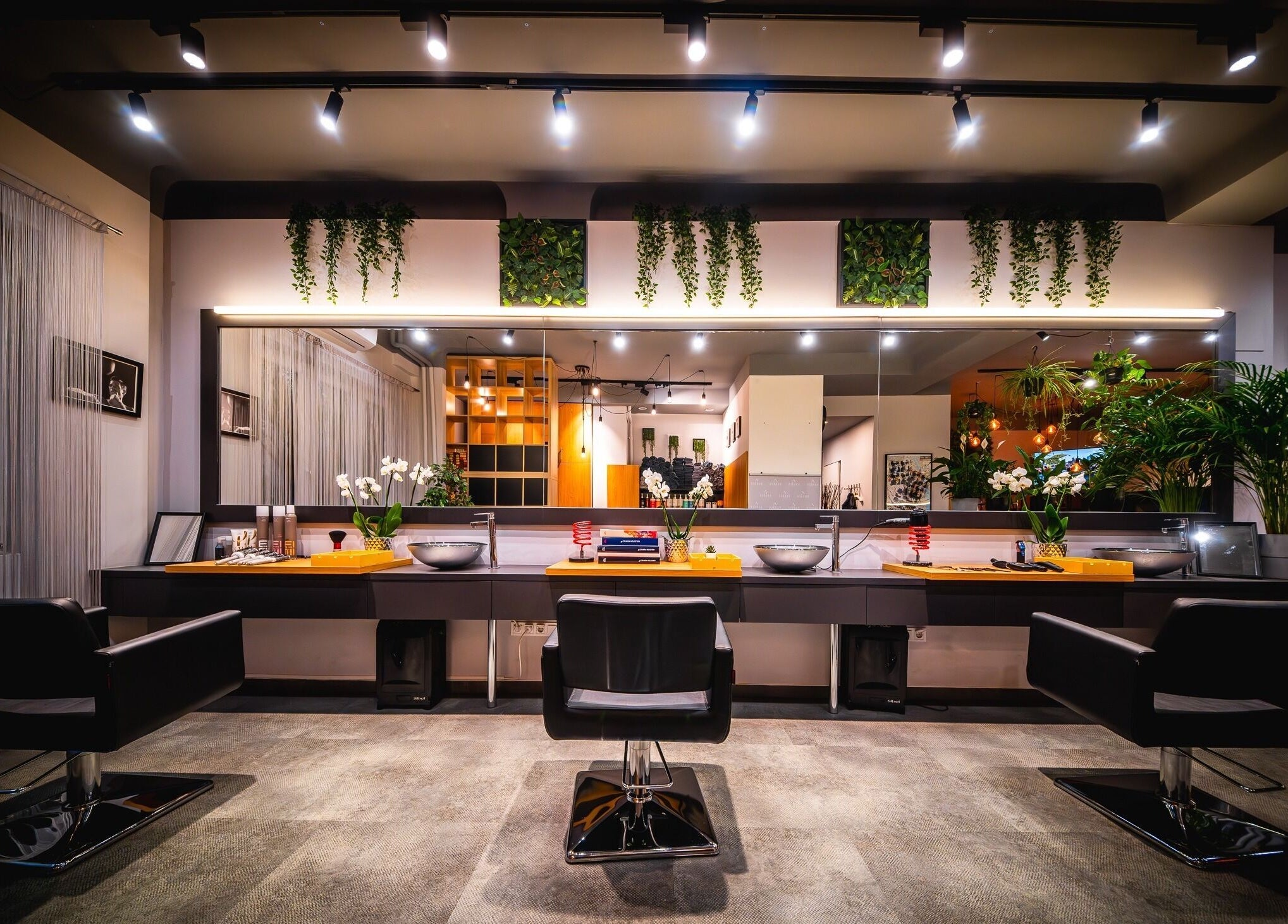 SHAVE & CUT divatos belső tér Budapest, Magyar, HU területén virágokkal és modern berendezéssel.