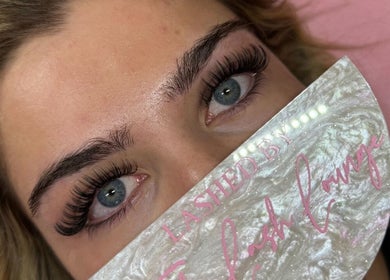 Close-up of eyelash extensions at The Lash Lounge By Mollie Ltd, Rochester, GB.