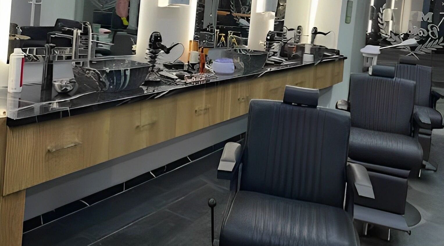 Modern barbershop interior with stylish chairs in Durrës, Qarku I Durrësit, AL.