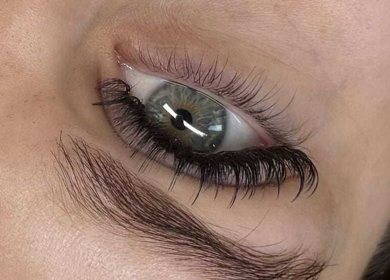 Close-up of enhanced lashes at Thelashlocus in Leeds, England, GB, showcasing expert beauty services.