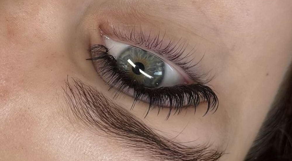 Close-up of enhanced lashes at Thelashlocus in Leeds, England, GB, showcasing expert beauty services.