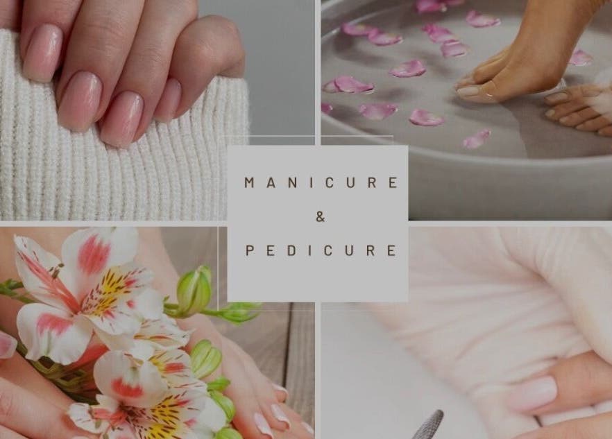 Manicure and pedicure services at LOVESTETIC, Abingdon, England, GB. Hand and foot care with flowers and soaking.