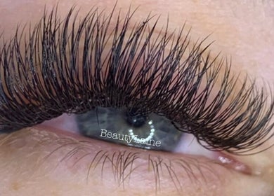 Close-up of beautifully extended eyelashes at BeautyLaine, Bexleyheath, England, GB.
