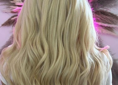 Blonde wavy hair styled at The Livingroom Oxford, Oxford, England, GB.