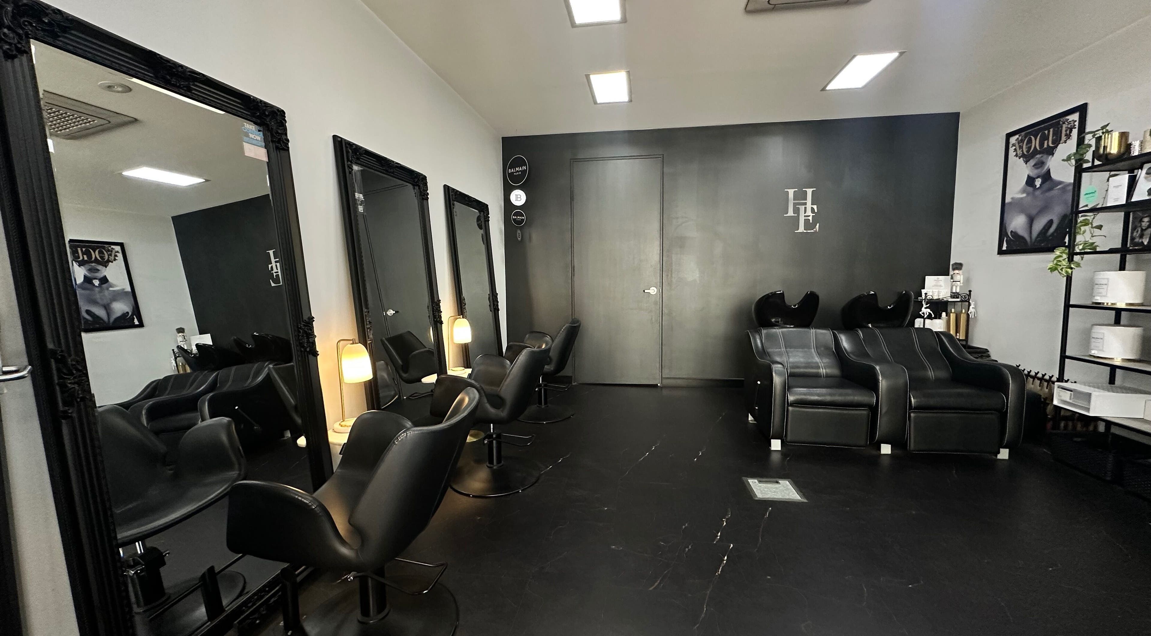 Modern salon interior at Hair Essentials at the Bay, Wentworth Point, New South Wales, AU.