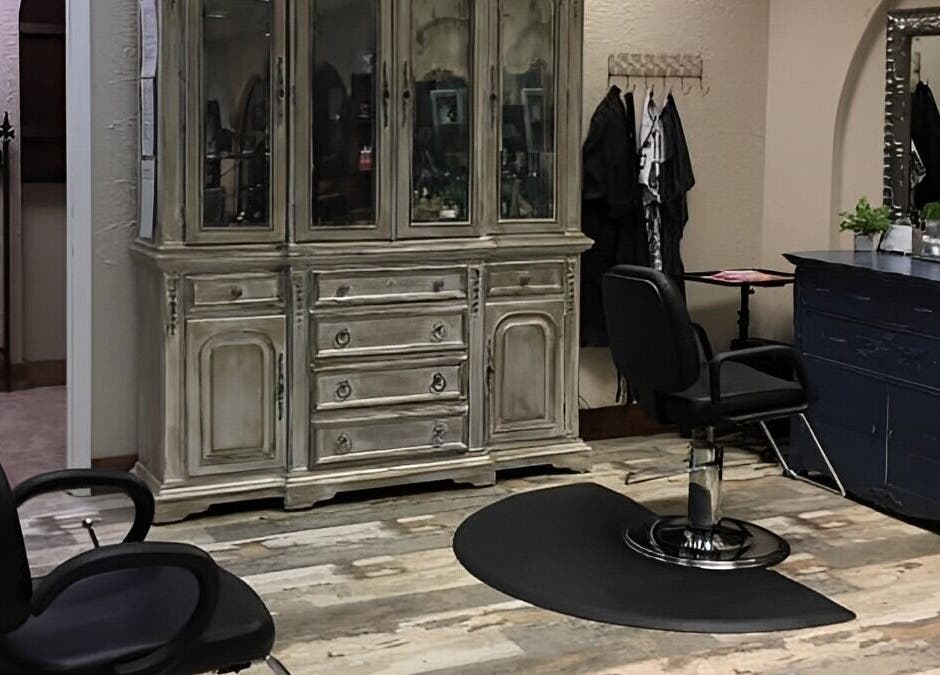 Elegant salon chairs and mirror at Palace of Wellness Salon and Spa in North Webster, Indiana, US.