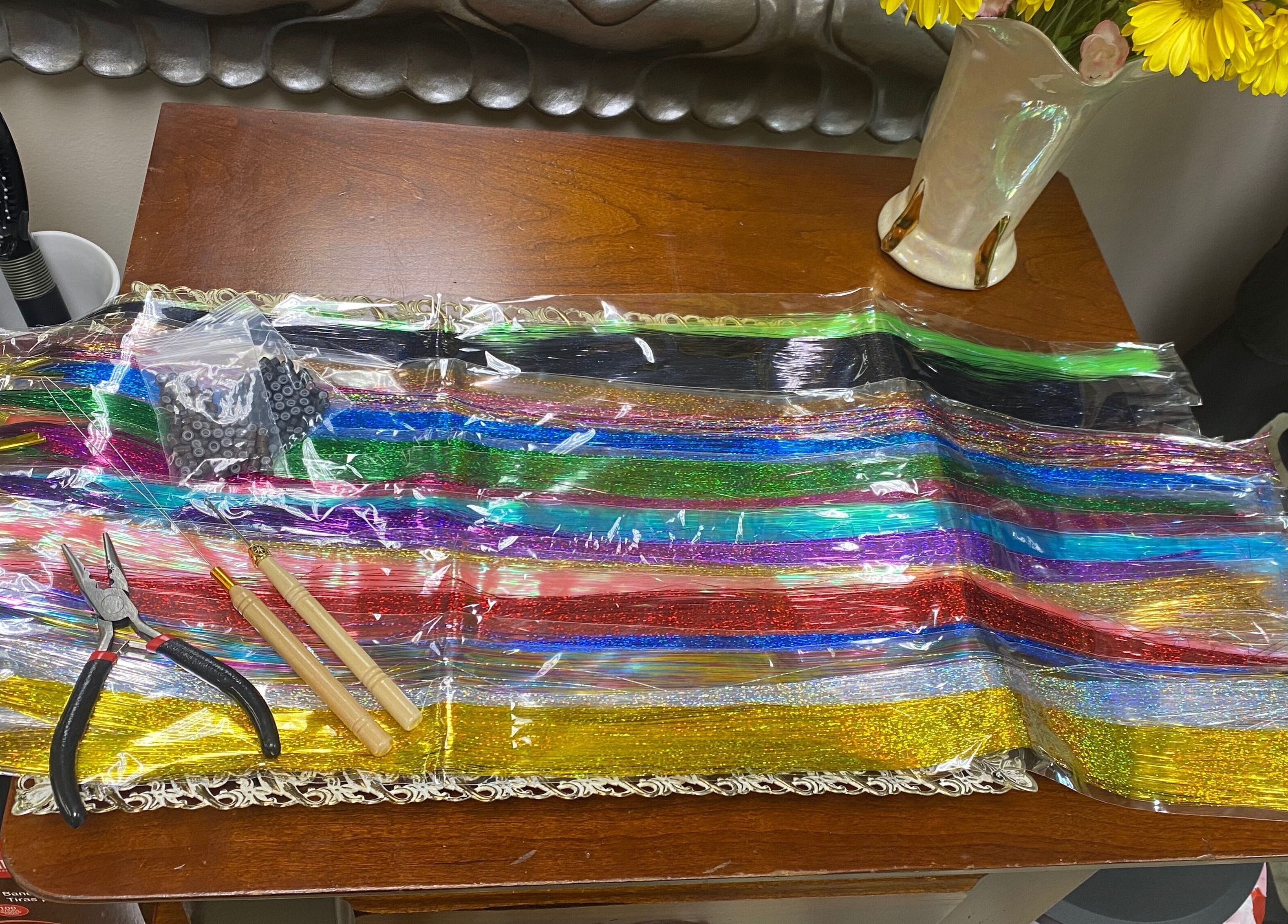 Hair styling tools and colorful extensions at Palace of Wellness Salon and Spa, North Webster, Indiana, US.