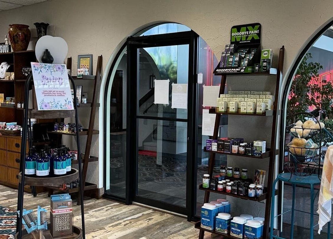 Inside Palace of Wellness Salon and Spa in North Webster, Indiana, showcasing beauty products and wellness items.