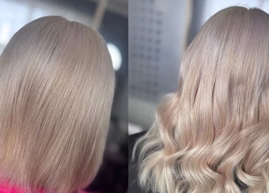 Blonde hair extension transformation at La Bella Hair Extensions & Beauty in Wakefield, England, GB.