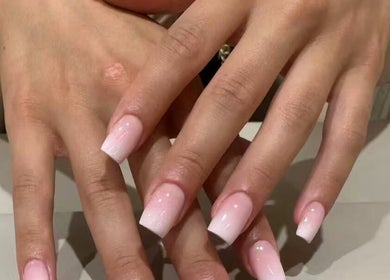 Close-up of a polished manicure at Aria Nail, Massage & Head Spa in Fairfax, Virginia, US.