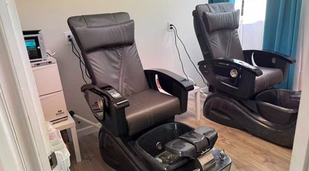 Luxury pedicure chairs at Unique Nails & Head Spa, Fairfax, Virginia, US, offering a premium wellness experience.