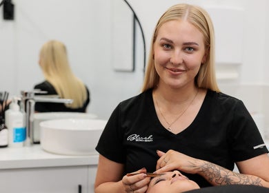 Expert brow service at Blush Brows + Beauty, North Mackay, Queensland, AU. Skilled technician perfects eyebrows.