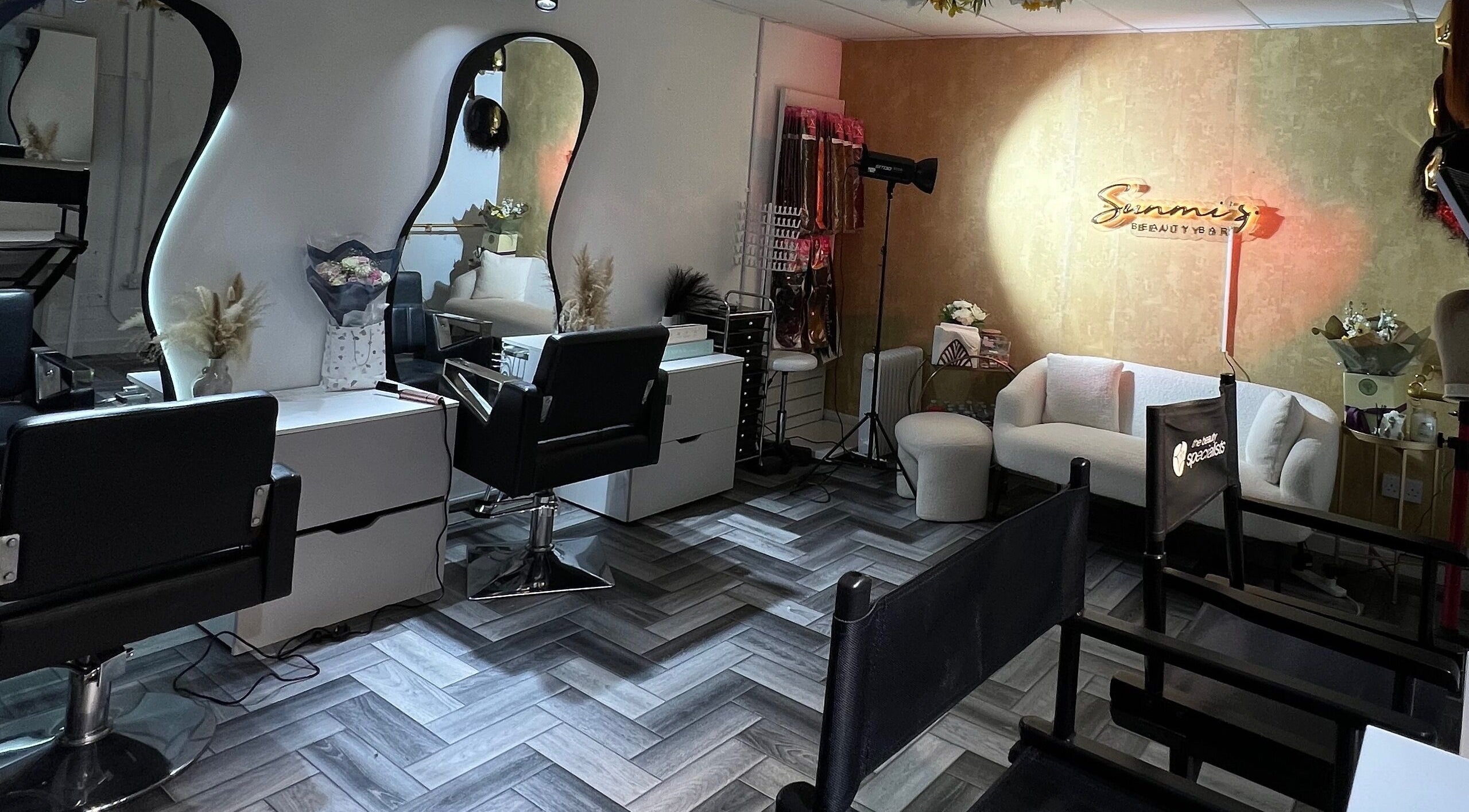 Chic interior of Sunmi’s Beauty Bar in Manchester, England, GB, showcasing modern salon design.