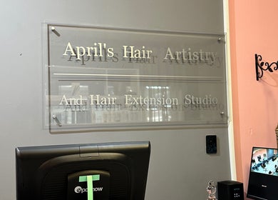 Signage of April’s Hair Artistry And Hair Extension Studio in Campbelltown, New South Wales, AU.