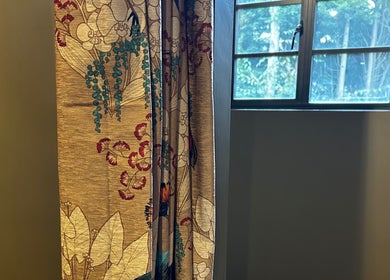 Elegant floral curtains at Matthew Morris with Peluka Salon, Southend on Sea, England, GB create a serene ambiance.