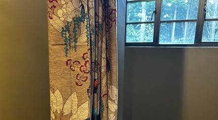 Elegant floral curtains at Matthew Morris with Peluka Salon, Southend on Sea, England, GB create a serene ambiance.