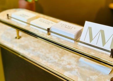 Reception desk with loyalty cards at Matthew Morris with Peluka Salon, Southend on Sea, England, GB.