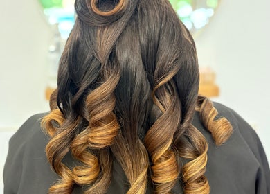 Luscious curled hairstyle at Chelsea Bouncy Blows, Steventon, England, GB, showcasing elegant bounce and shine.