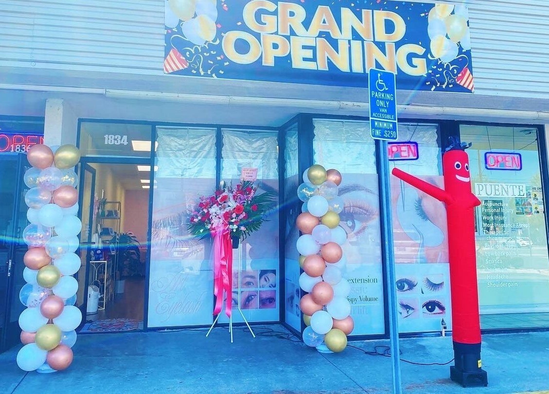 Art lash beauty grand opening with balloons at Baldwin Park, California, US exterior.