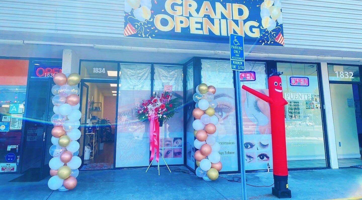 Art lash beauty grand opening with balloons at Baldwin Park, California, US exterior.