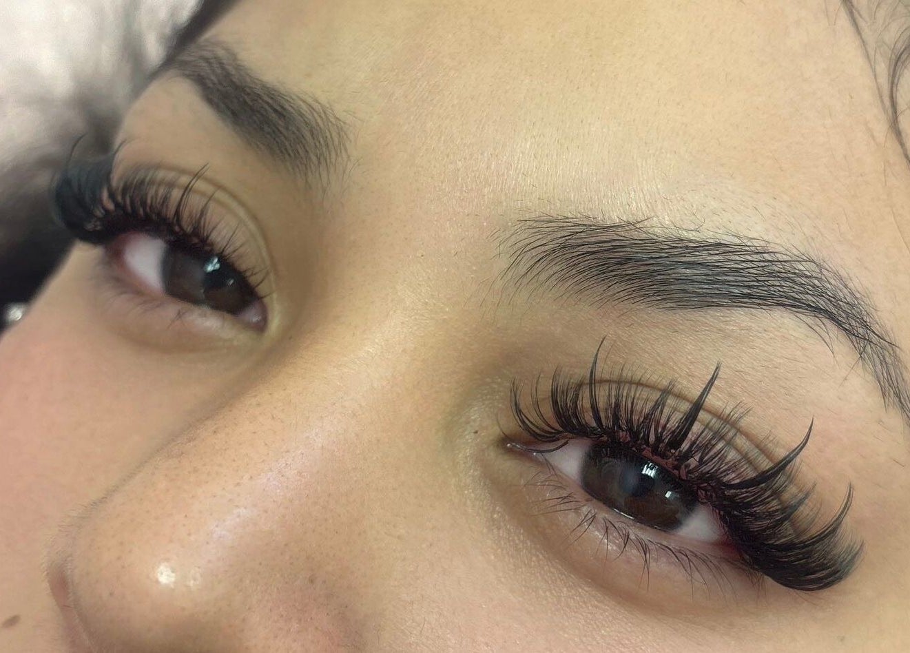 Close-up of eyelash extensions at Art Lash Beauty, Baldwin Park, California, US.