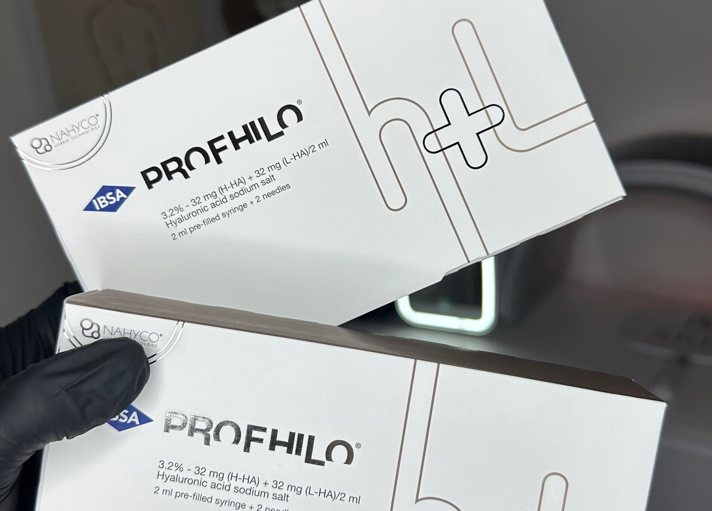 Profhilo treatment boxes at BBH SKIN, Brent Pelham, England, GB, showcasing premium skincare solutions.