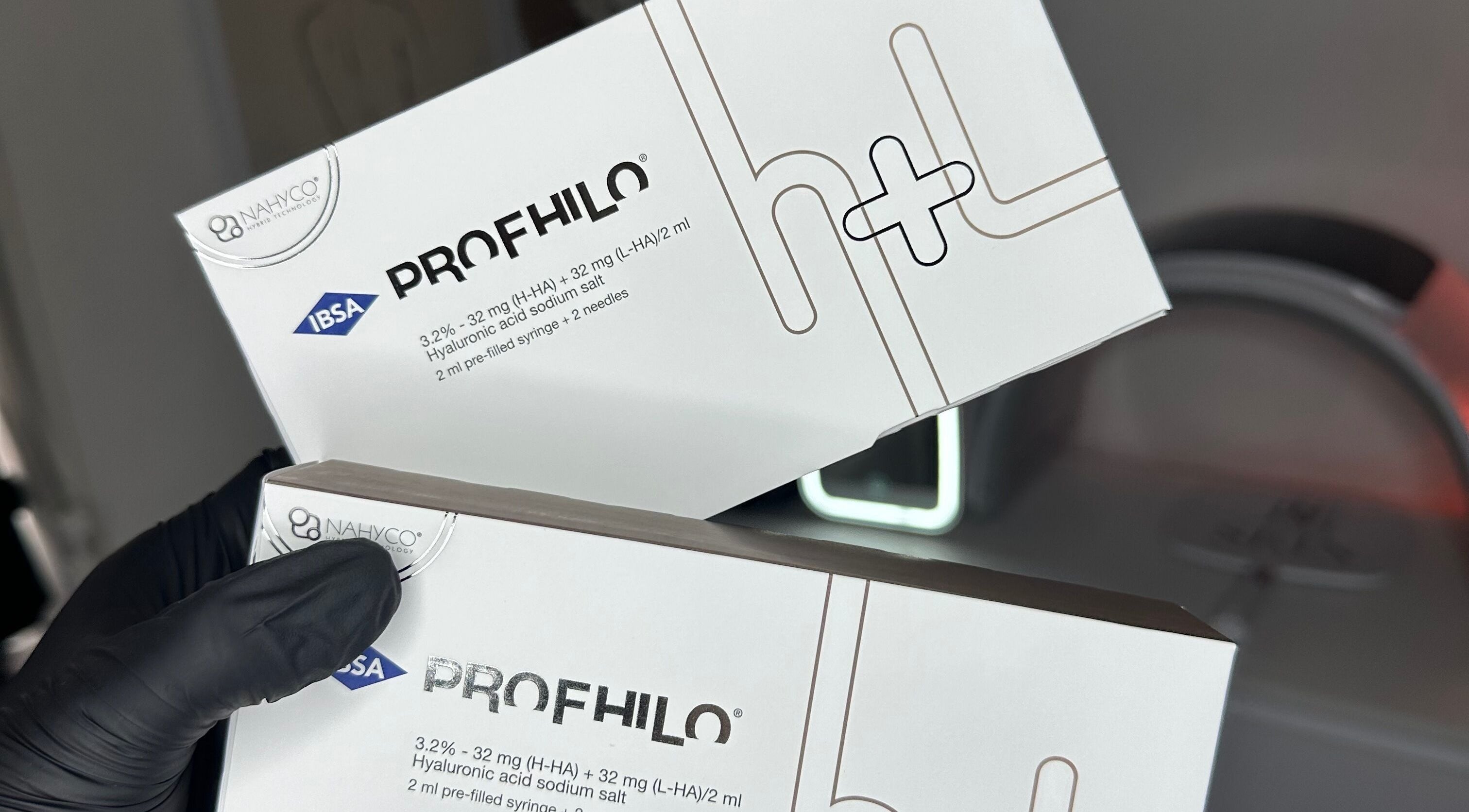 Profhilo treatment boxes at BBH SKIN, Brent Pelham, England, GB, showcasing premium skincare solutions.