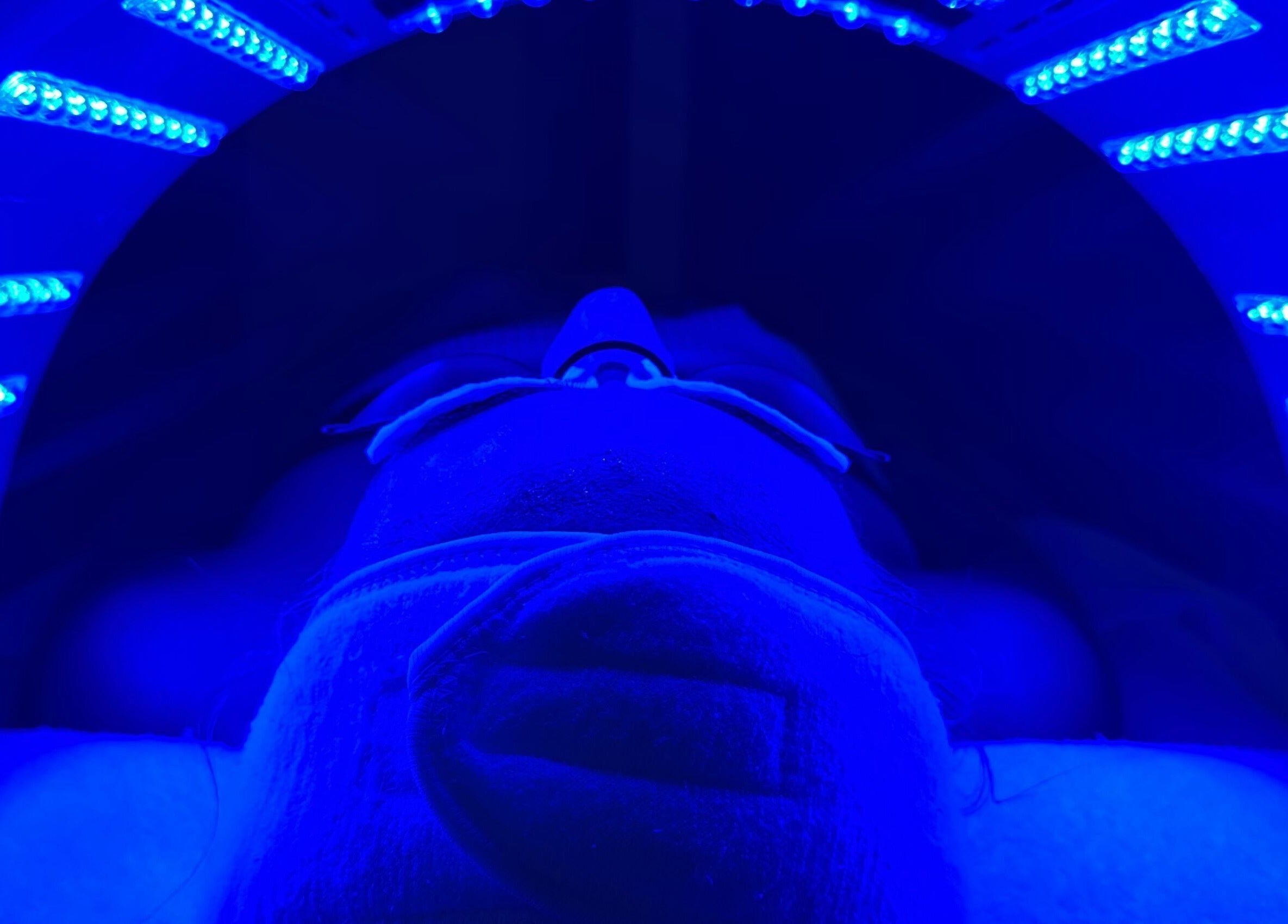 Relaxing LED light therapy session at BBH SKIN in Brent Pelham, England, GB for rejuvenated skin glow.