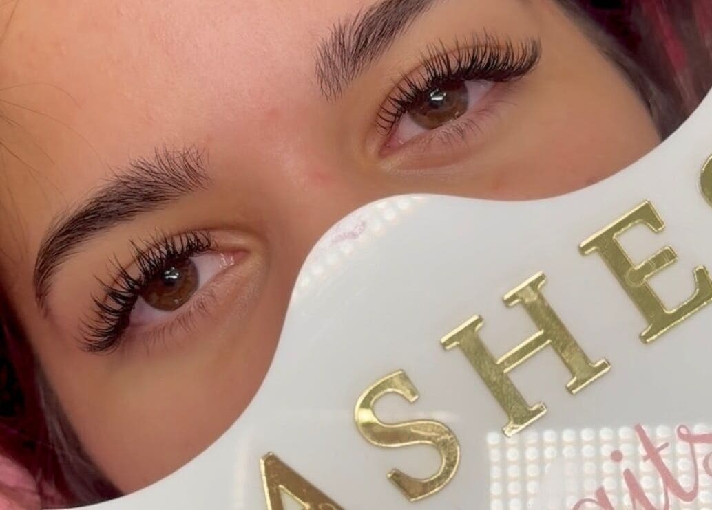 Close-up of styled lashes at Caits Cosmetics, Whittlesey, England, GB.