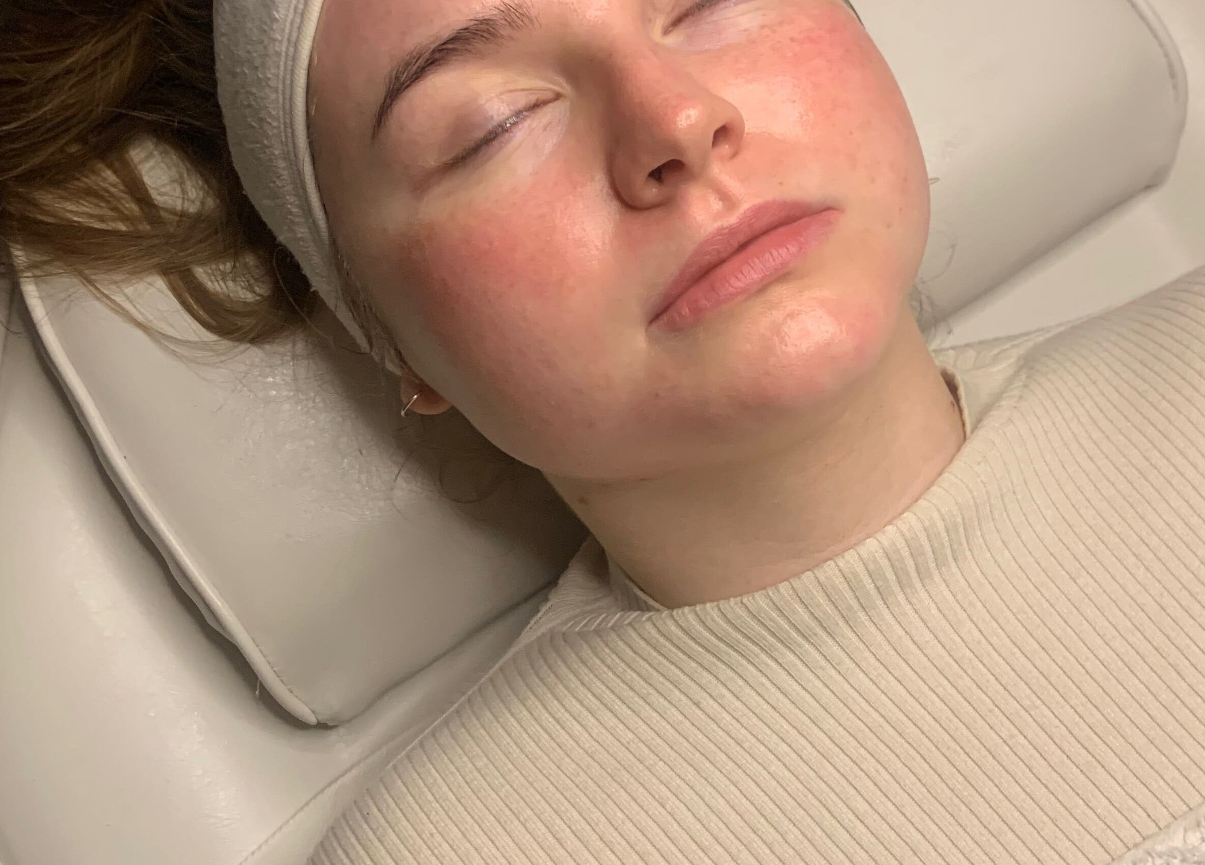 Client enjoying a facial treatment at Face and Body MCR in Eccles, England, GB.