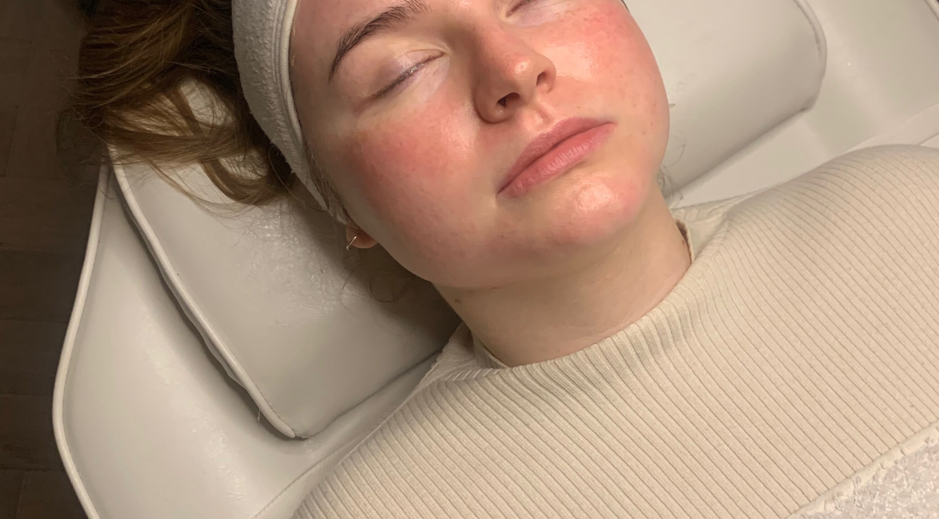 Client enjoying a facial treatment at Face and Body MCR in Eccles, England, GB.