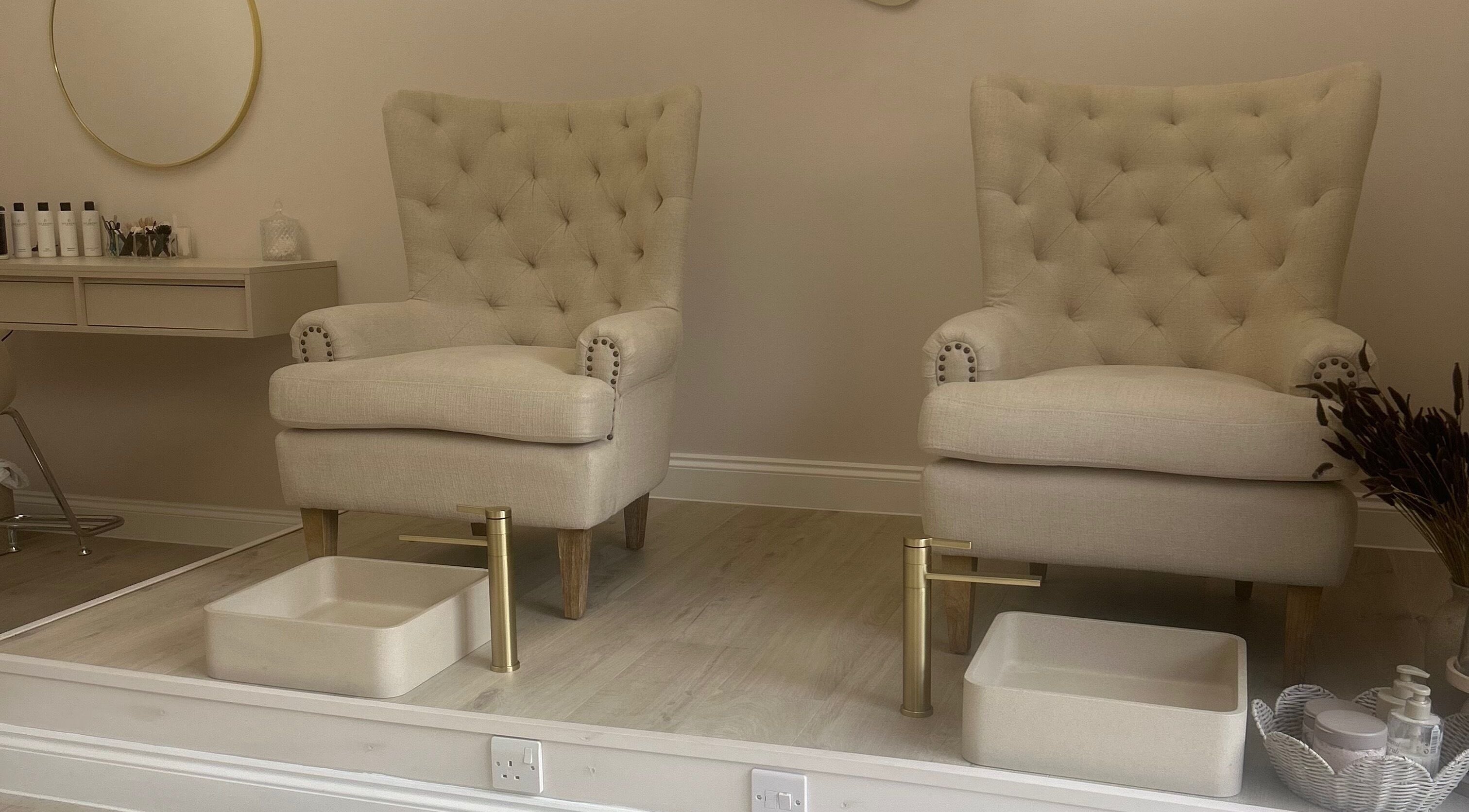 Luxurious spa chairs at Olea The Room of Beauty in Hemingford Grey, England, GB, offering a serene ambiance.