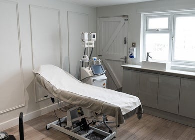 Calm treatment room with equipment at Flawless Body - Skin : Body : Laser : Aesthetics, Stamford, England, GB.
