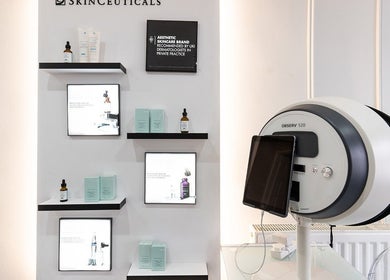 Modern skincare display at Flawless Body - Skin : Body : Laser : Aesthetics, Stamford, England, GB.