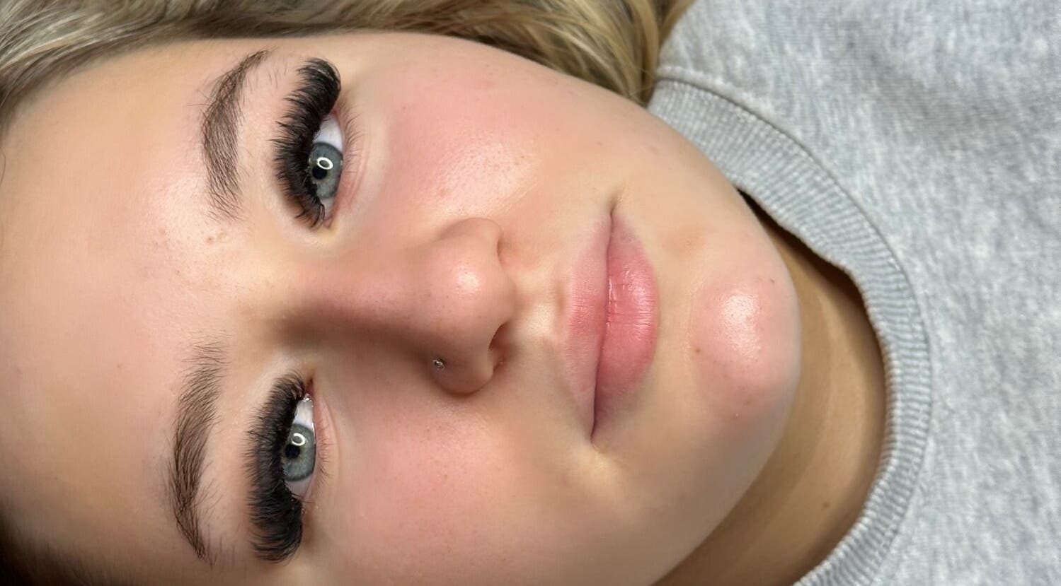 Close-up of eyelash extensions by Diana R Lashes at Cheltenham, England, GB, showcasing natural beauty.