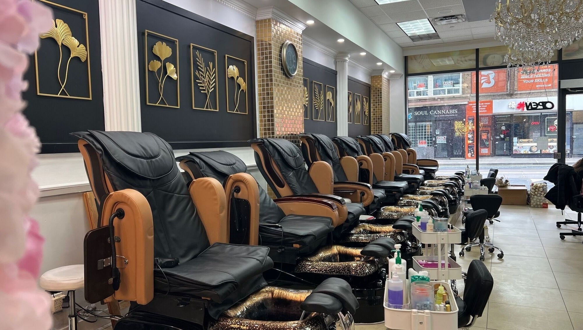 Luxurious pedicure chairs at Nails For You Dundas, Toronto, Ontario, CA, offering a relaxing nail spa experience.