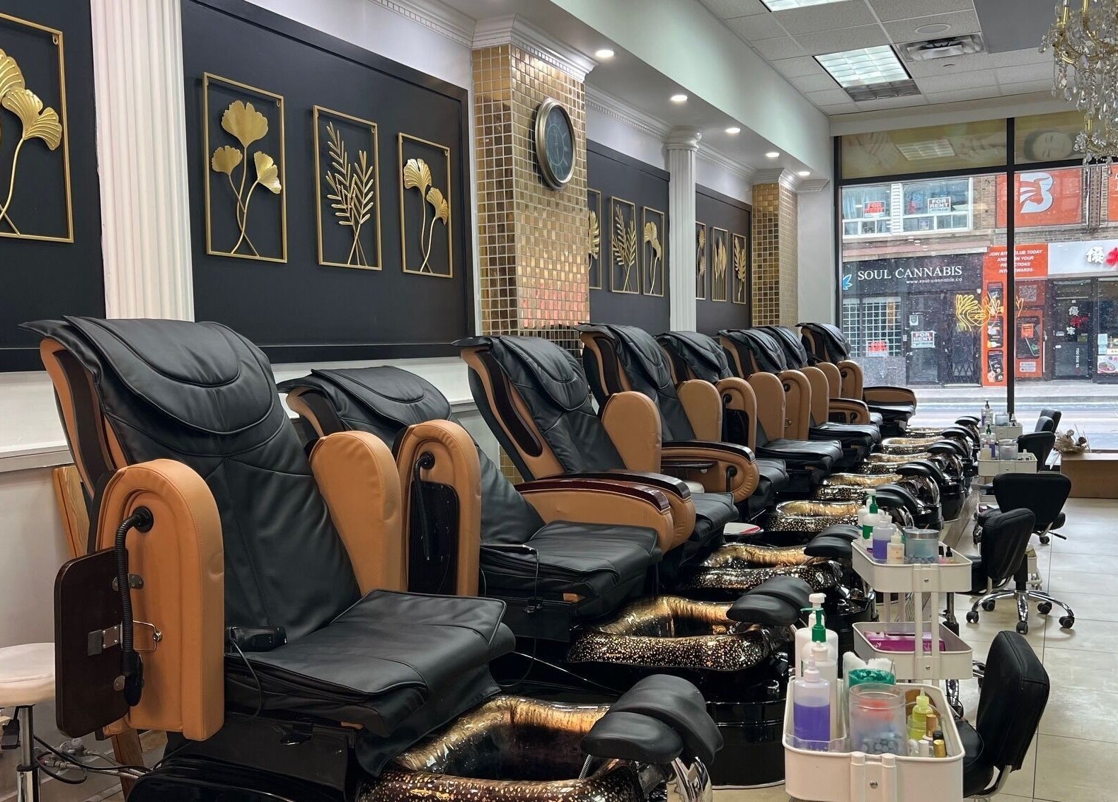 Luxurious pedicure chairs at Nails For You Dundas, Toronto, Ontario, CA, offering a relaxing nail spa experience.