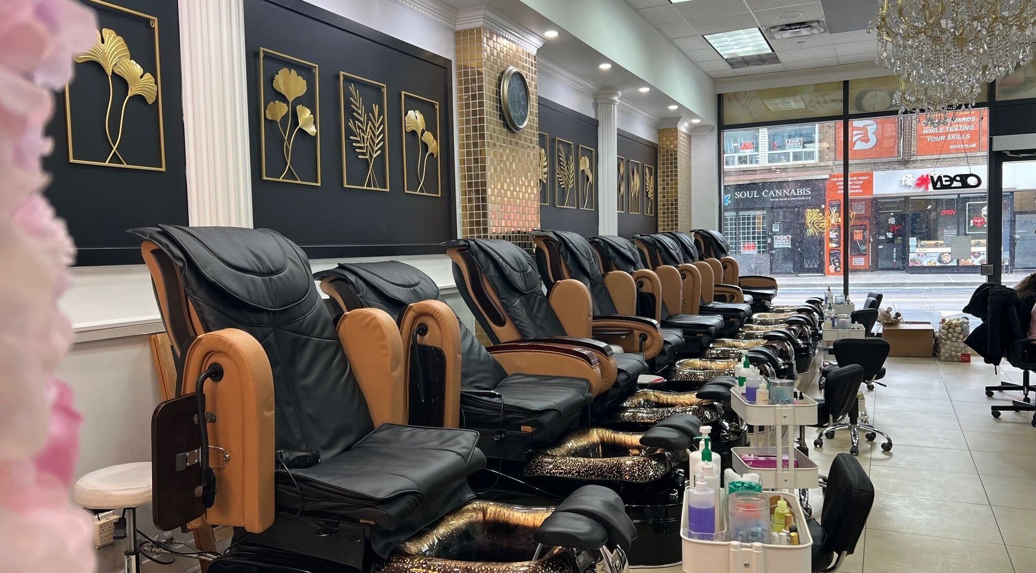 Luxurious pedicure chairs at Nails For You Dundas, Toronto, Ontario, CA, offering a relaxing nail spa experience.