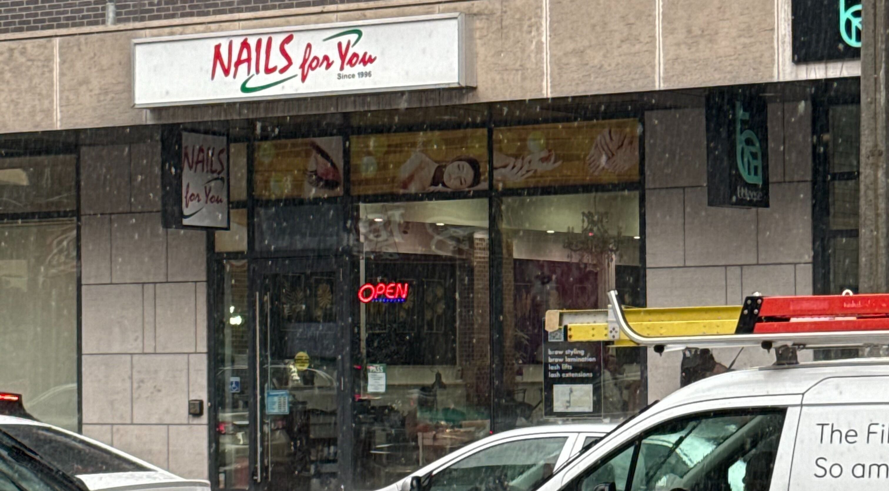 Front view of Nails For You Dundas, a beauty venue in Toronto, Ontario, CA with open sign and storefront.