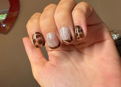 Shimmering brown and pink nail art at Nails by Emily in Camberley, England, GB.