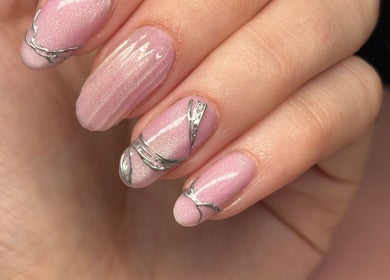 Elegant pink and silver nail art from Nails by Emily in Camberley, England, GB.