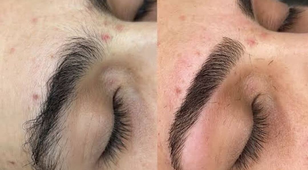 Before and after eyebrow transformation at Twinz Beauty (Ladies only), Tamworth, England, GB.