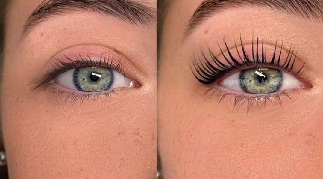Before and after eyelash extension at Twinz Beauty (Ladies only) in Tamworth, England, GB.