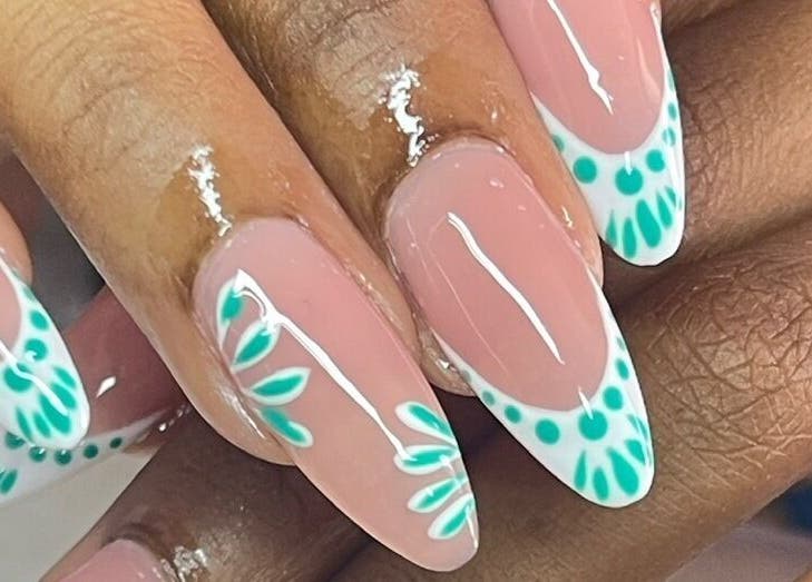 Beautifully manicured nails with floral designs at Push in Kingstown, St. George, VC.